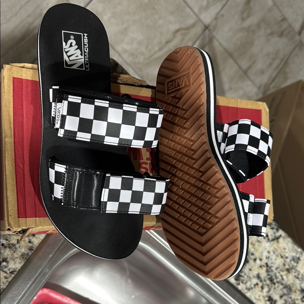 Vans Black and White Checkered Sandals